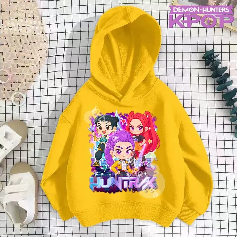 Color: Yellow, Kid Size: 12T - 2025 KPop Demon Hunters Hoodie Fashion Rumi Sweatshirt Pullover Cute Long Sleeve Autumn Boys Girls Cartoon Y2K Hoody Sportswear