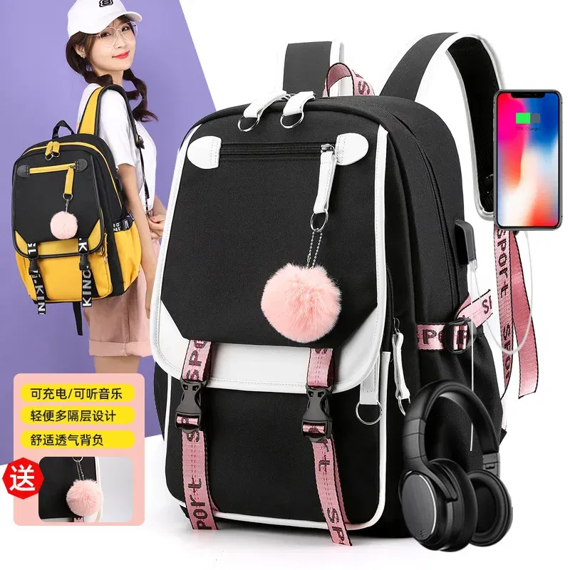 Color: black - Anime Hedwig Night Owl Backpack Nylon School Book Student Travel Bags Laptop Casual USB Port Messenger Bag