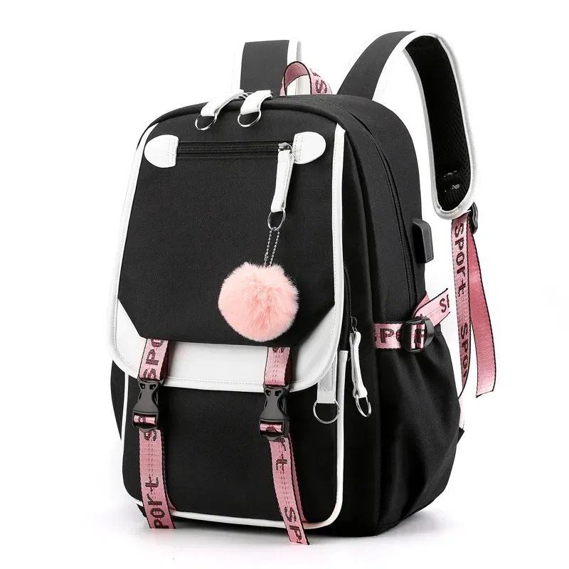 Color: black - Anime Hedwig Night Owl Backpack Nylon School Book Student Travel Bags Laptop Casual USB Port Messenger Bag