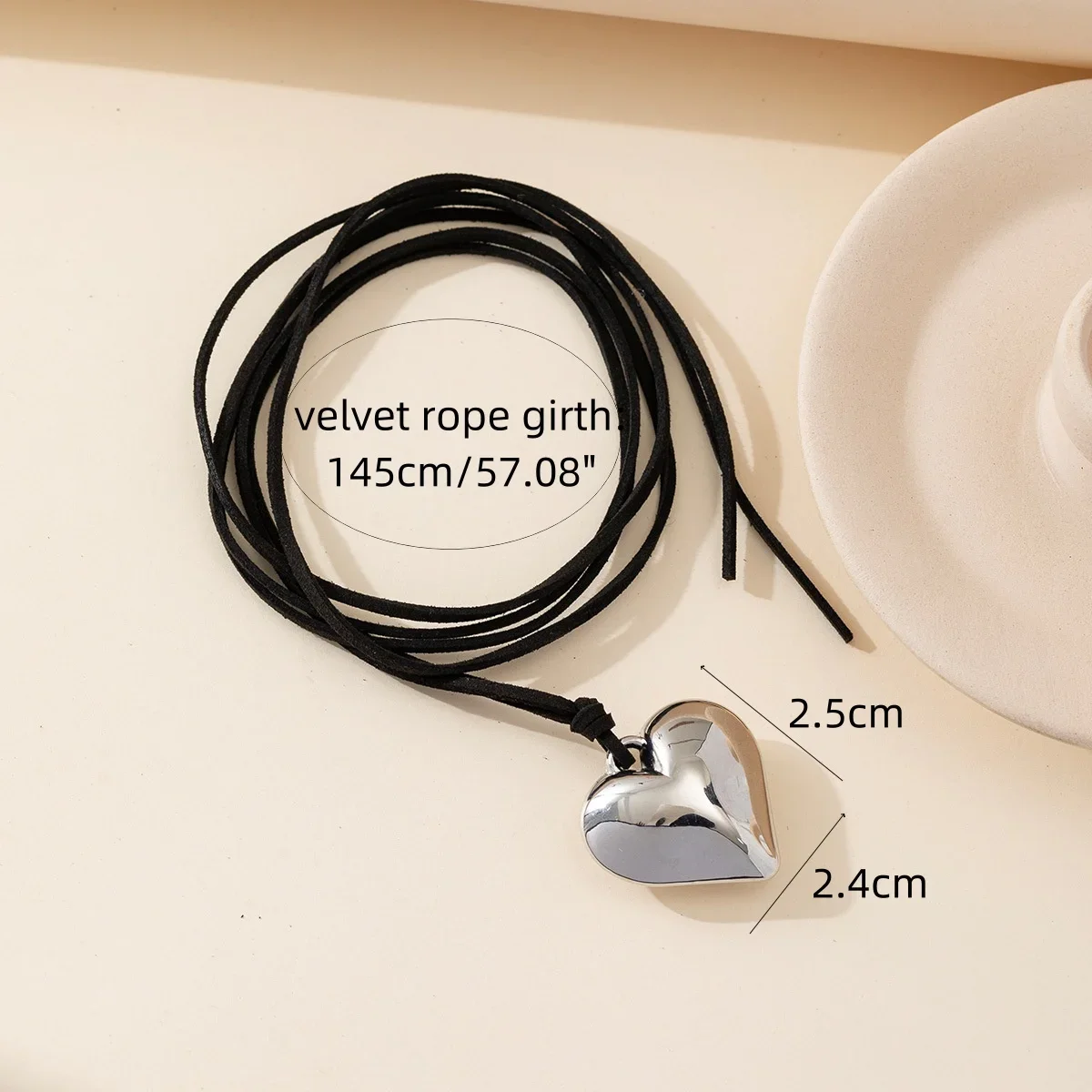 Metal Color: Steel color - Punk Black Velvet Big Heart Pendant Choker Necklace for Women PU Leather Weave Knotted Bowknot Adjustable Chain New Jewelry