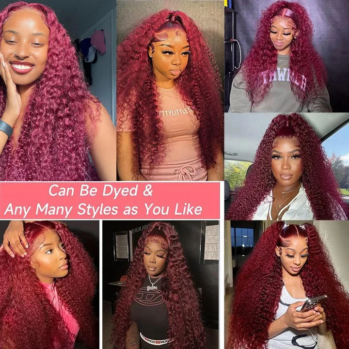 Hair Color: #6, Stretched Length: 34inches, Density: 250%, Ships From: CHINA - 30 40 Inch 99J Burgundy 13x6 Hd Lace Frontal Human Hair Wig Red Colored 13x4 Transparent Lace Curly Deep Wave Frontal Wig