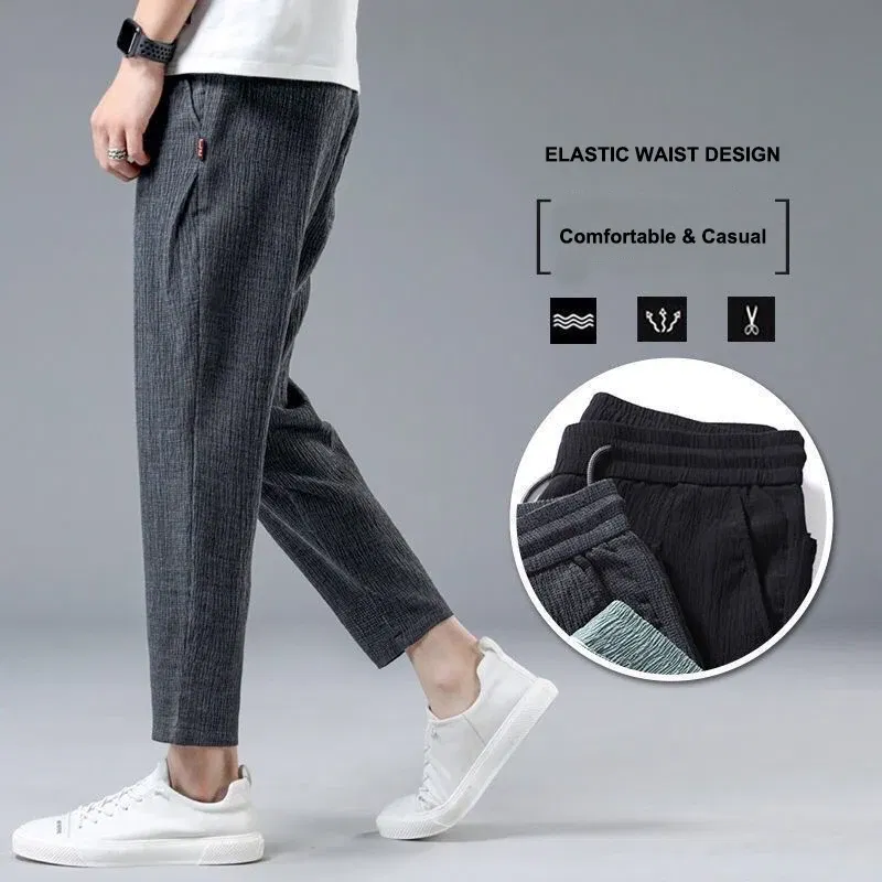 Color: GRAY, Size: XXL - Summer Ice Silk Man Jogger Linen Pants Casual Wide Summer Sweatpants Male Spring Lightweight Halking Harem Trousers