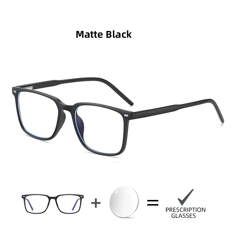 Frame Color: green, Prescription Type: Single Version, Lens Index: 1.67, Lens Function: Anti Blue Ray + Photo Grey - VIVIBEE Customized Prescription Glasses Men TR90 Matte Black Square Myopia Eyewear Optical Classic Astigmatism Eyeglasses