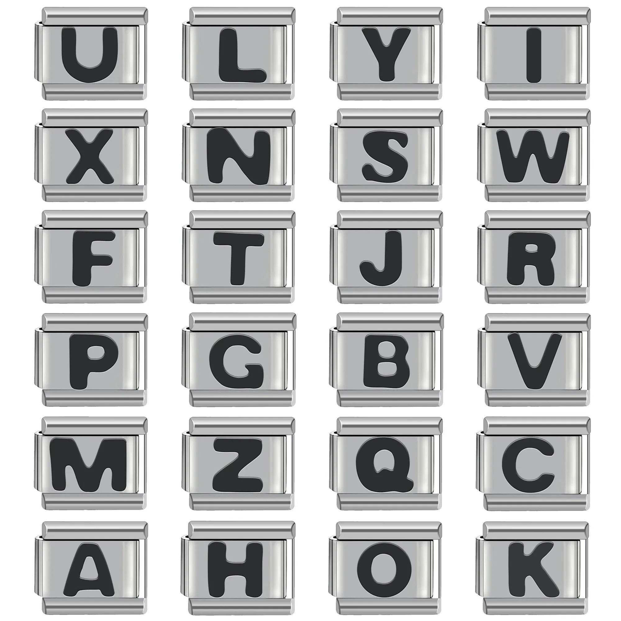 Metal Color: ROSE GOLD COLOR - Black 26 Letter 9mm Diy Italian Charm Stainless Steel Bracelet