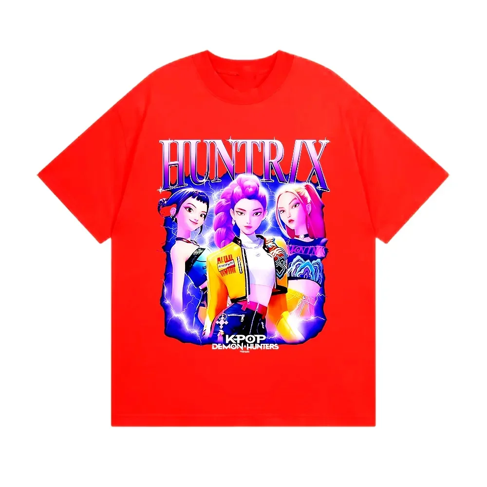 Color: black, Kid Size: 2T - Summer Huntrix Kpop Demon Hunters Graphics Cool Printed Girls Boys T Shirts High Quality Fashion Causal Tee Cotton Children Tops