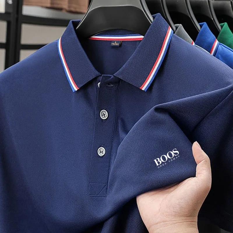 Color: Gold, Size: XL - 2025 Summer New Men's Short Sleeved Embroidered Polo Shirt Breathable Lightweight Shirt Luxurious Top Casual Lapel Men's T-shirt