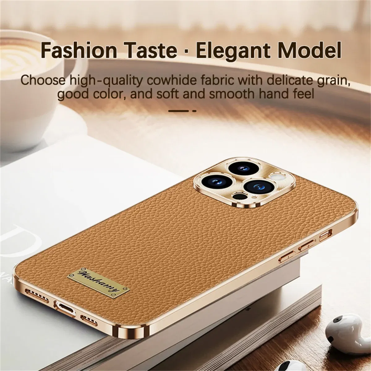Color: black, Compatible-Phone Models: For iPhone 15 Plus - Luxury Genuine Leather Phone Case For iPhone 15 14 13 Pro Max Plating Soft Silicone Frame Shockproof Cover For iPhone 16 Pro Max