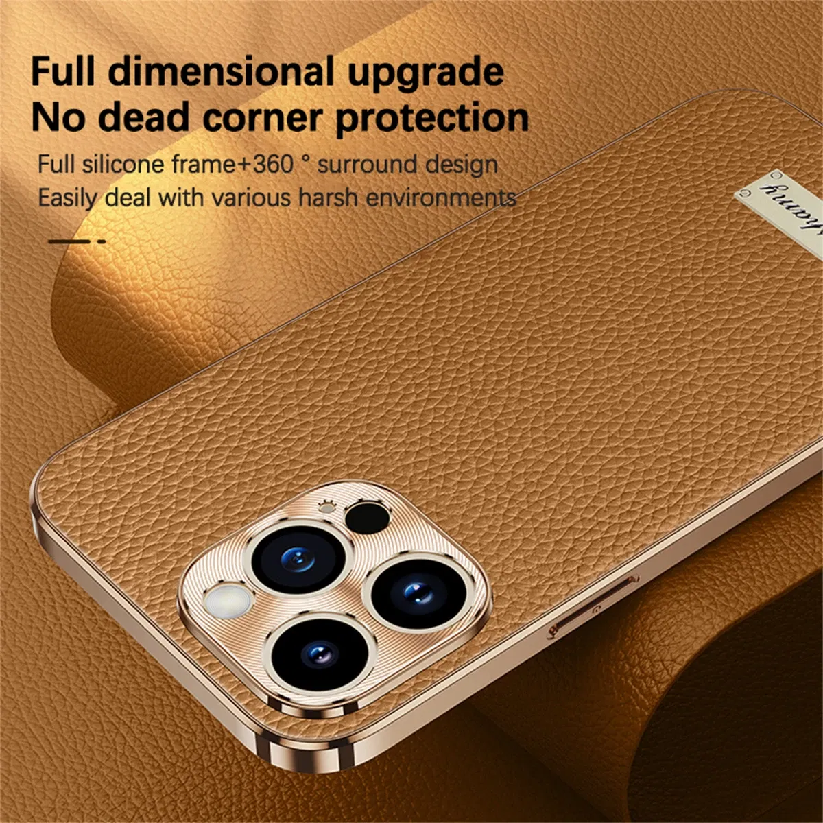 Color: black, Compatible-Phone Models: For iPhone 15 Plus - Luxury Genuine Leather Phone Case For iPhone 15 14 13 Pro Max Plating Soft Silicone Frame Shockproof Cover For iPhone 16 Pro Max