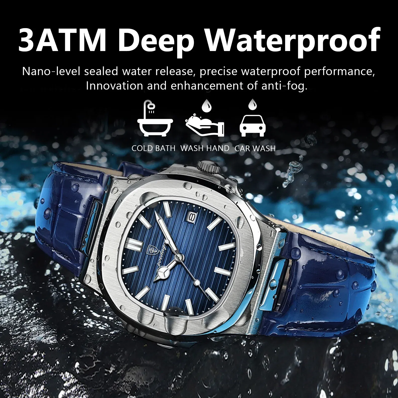 Color: grey - POEDAGAR Luxury Man Wristwatch Waterproof Luminous Date Leather Men's Watches Sports Square Men Watch Casual Quartz Male Clocks