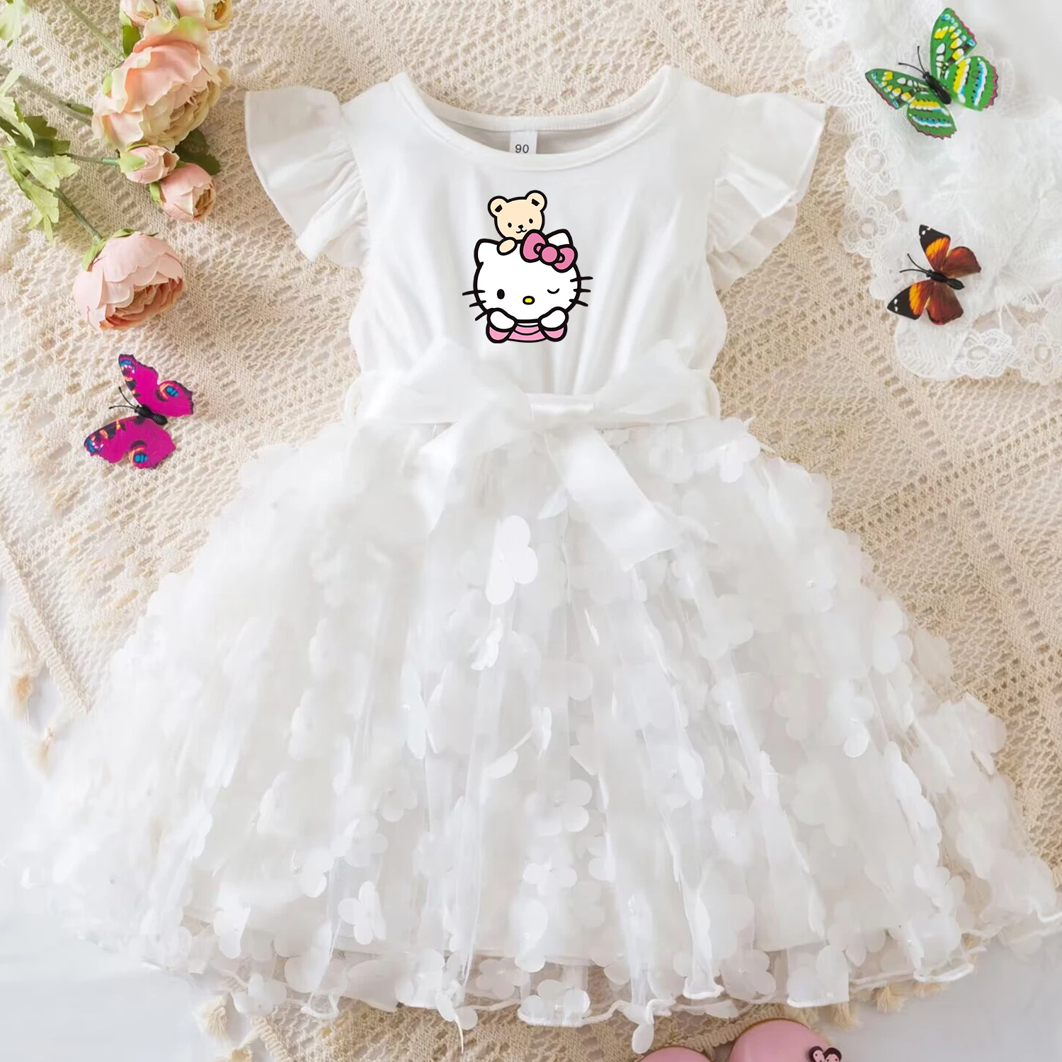 Color: PURPLE, Size: M - Hello Kitty Summer Dress for Kid's Casual Clothes 3D Butterfly Cute Baby Girls Princess Dress Party Dresses 2-6 Yrs