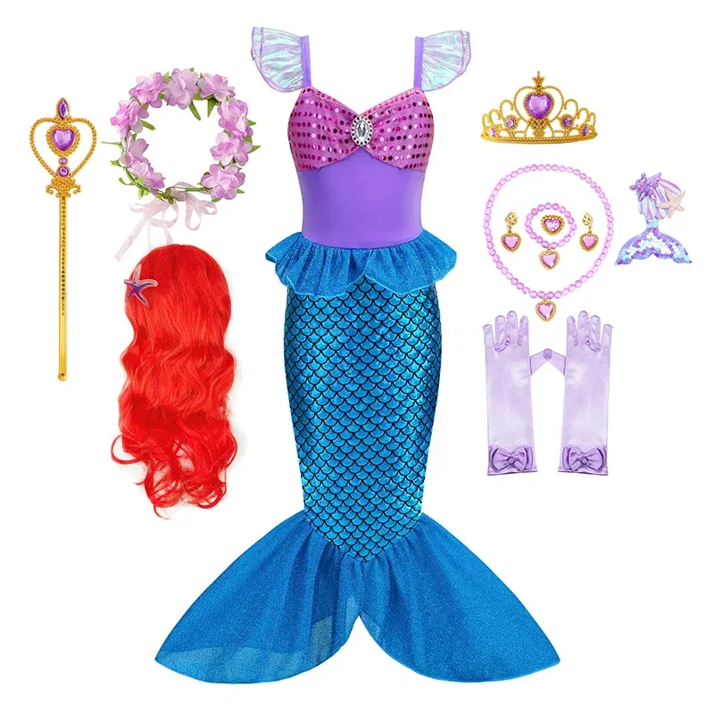 Color: Ivory, Kid Size: 12 - Disney Little Mermaid Ariel Costumes for Girls Princess Dress Cosplay Halloween Carnival Kids Birthday Party Dress Up Clothing