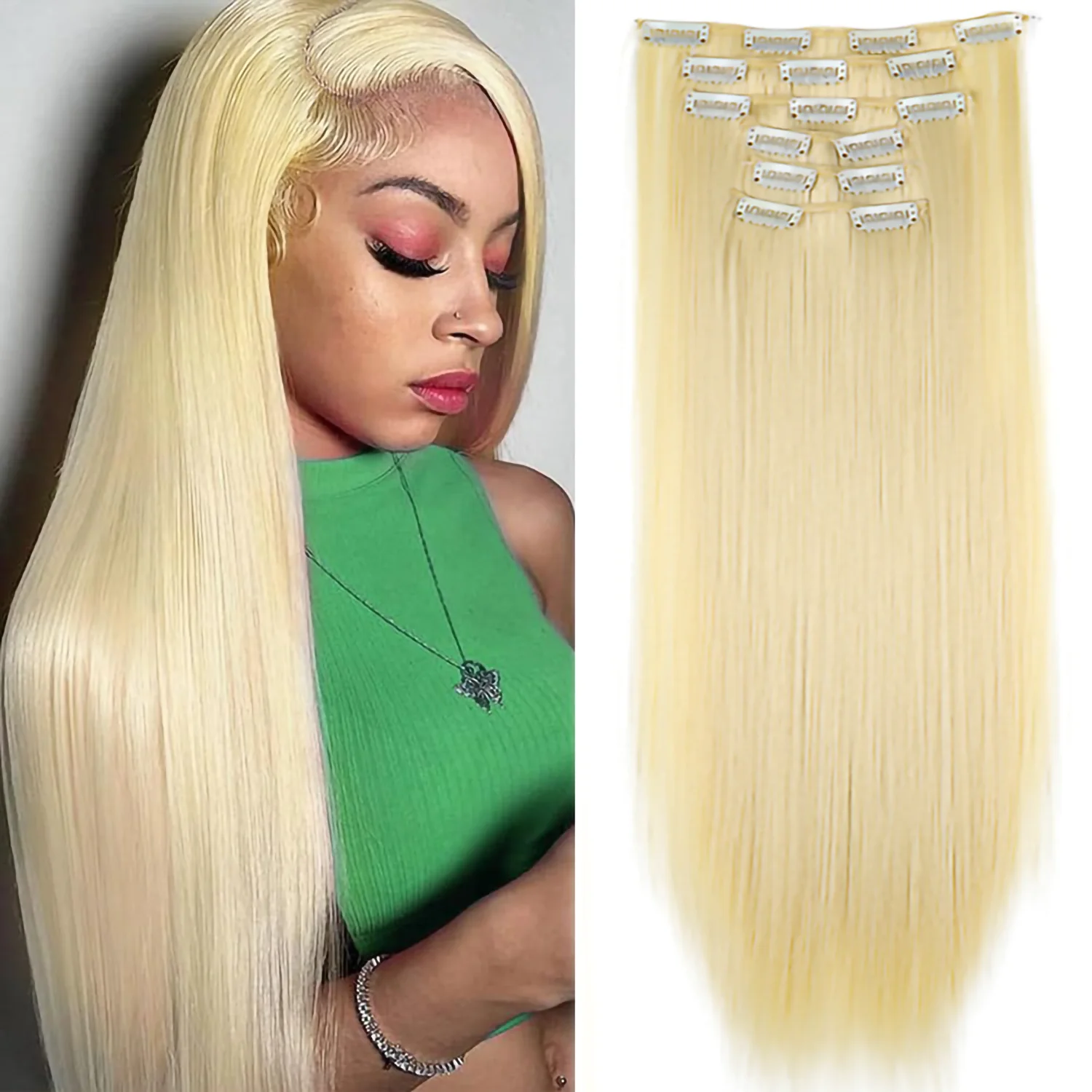 Color: 4/27HL, Stretched Length: 24inches - 24Inch 16 Clips in Hair Extensions Long Straight Hairstyle Synthetic Blonde Black Hairpieces Heat Resistant False Hair Daily Use