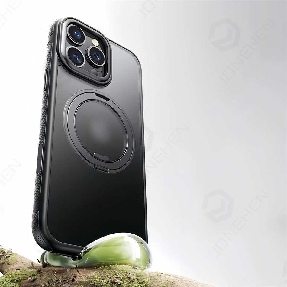 Color: Beige, Material: Pc + tpu - 360?° Rotation Ring Stand Magnetic Case For iPhone 13 14 15 16 17 Pro Max 16E Matte Military Shockproof Armor Cover For Magsafe