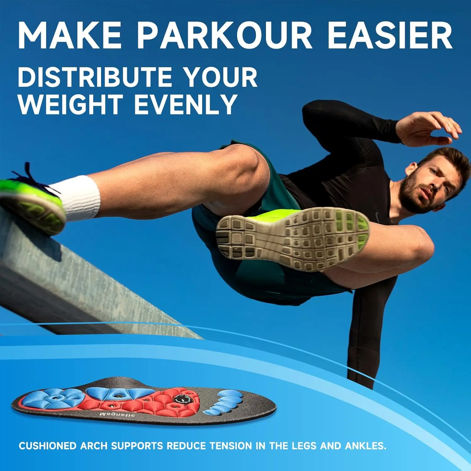 Color: Blue, Shoe Size: 1 - Unisex Magnetic Therapy Foot Insoles Orthopedic Shoe Soles Weight Loss Slimming Massage Acupoints Arch Anti-fatigue Shoes Pads