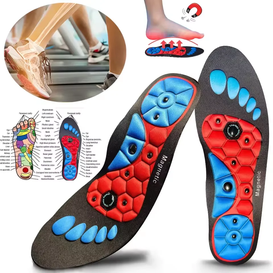 Color: Blue, Shoe Size: 1 - Unisex Magnetic Therapy Foot Insoles Orthopedic Shoe Soles Weight Loss Slimming Massage Acupoints Arch Anti-fatigue Shoes Pads