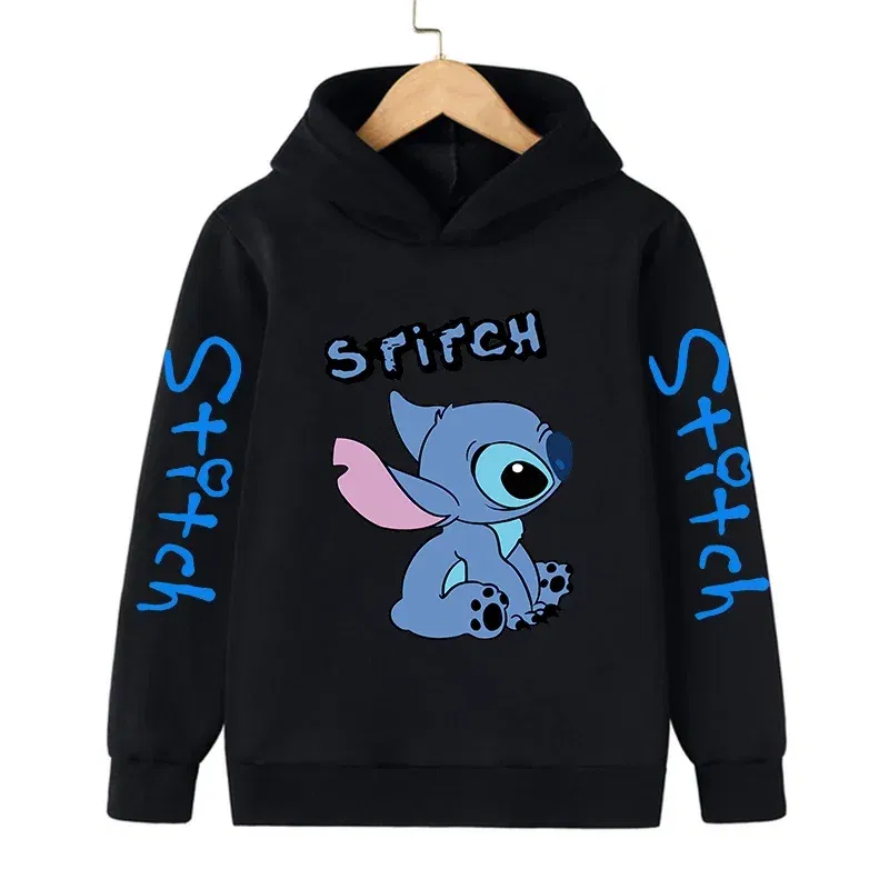 Color: SKY BLUE, Size: 25cm - New in Cool Stitch Hoodie Children Cartoon Clothes Kid Girl Boy Lilo and Stitch Sweatshirt Manga Hoody Baby Casual Top
