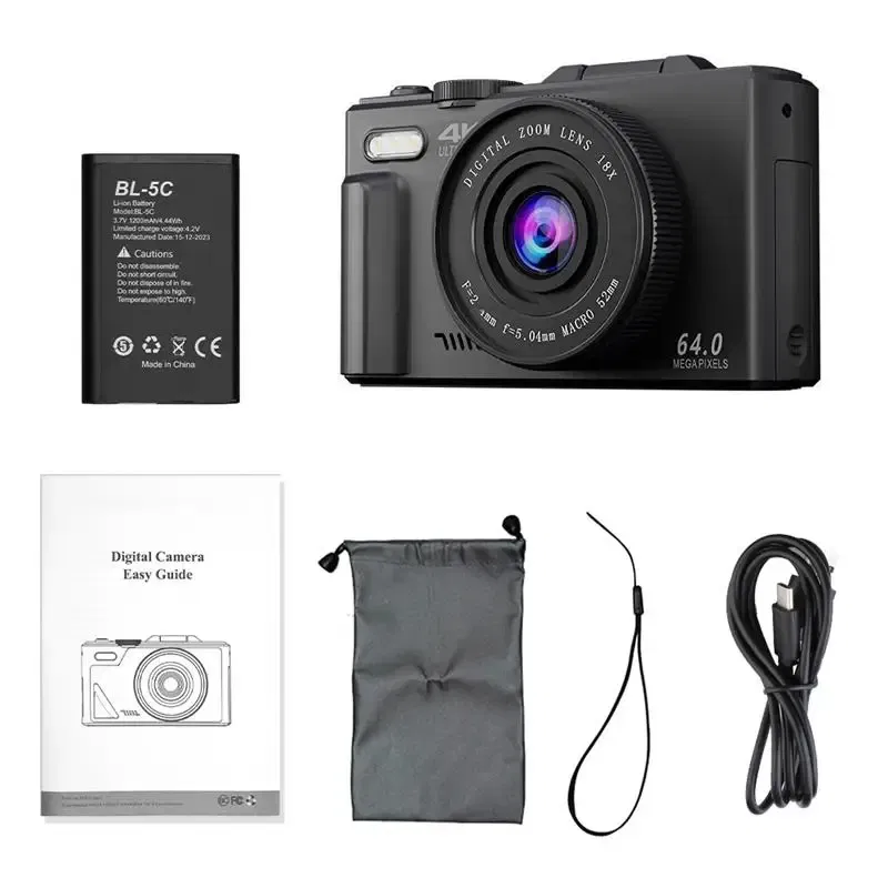 Bundle: Bundle1, Color: WHITE, - Top Compact Digital Photography Camera 4K 18X Digital Zoom Vintage Vlog Video Recorder YouTube 180?° Flip Screen Selfile WiFi
