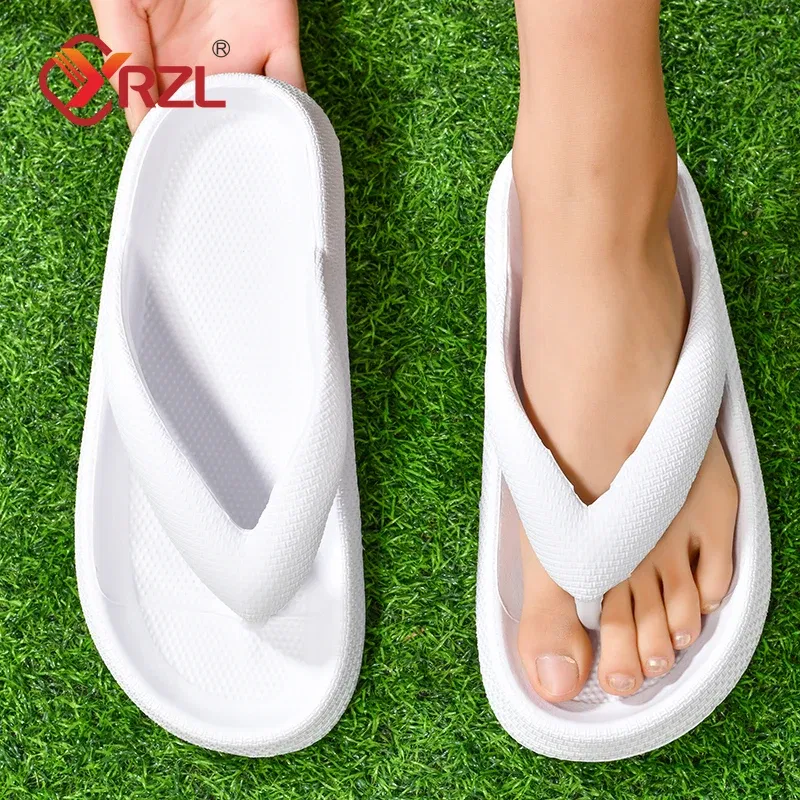 Color: Gold, Shoe Size: 45 - YRZL Flip Flops Men Soft Sole Platform 2024 Summer Beach Non Slip Women Slippers Coulple Thick Sole Bathroom Slides Sandals