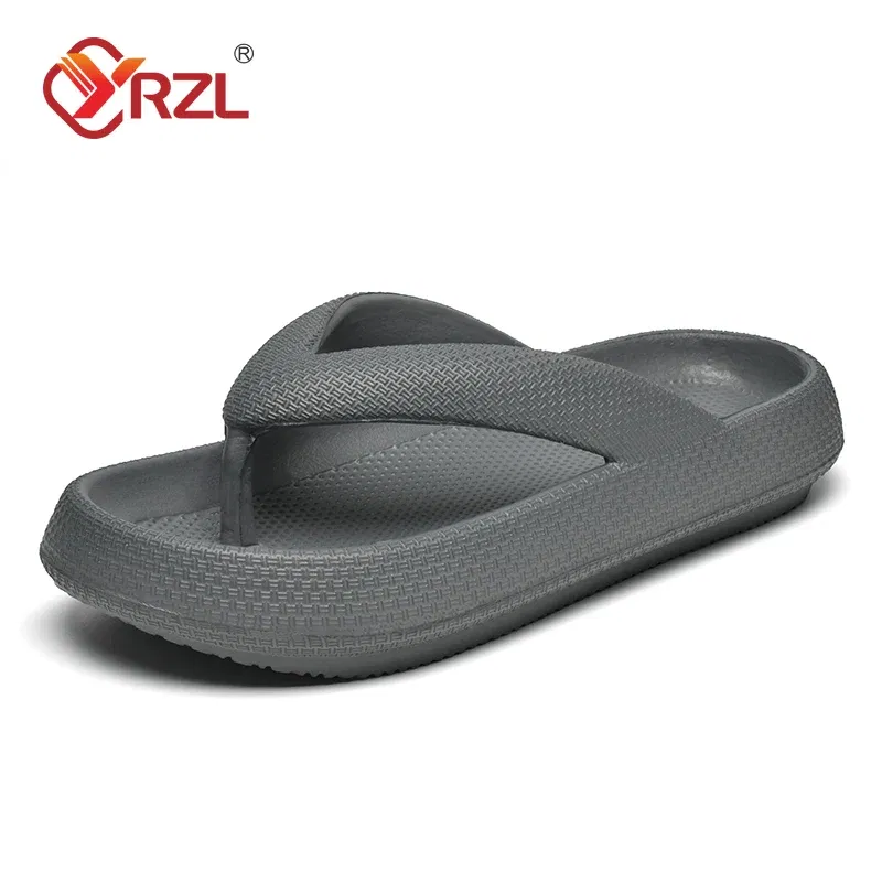 Color: Gold, Shoe Size: 45 - YRZL Flip Flops Men Soft Sole Platform 2024 Summer Beach Non Slip Women Slippers Coulple Thick Sole Bathroom Slides Sandals