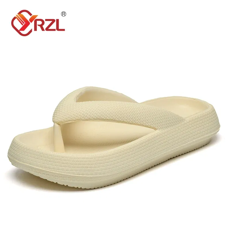 Color: Gold, Shoe Size: 45 - YRZL Flip Flops Men Soft Sole Platform 2024 Summer Beach Non Slip Women Slippers Coulple Thick Sole Bathroom Slides Sandals