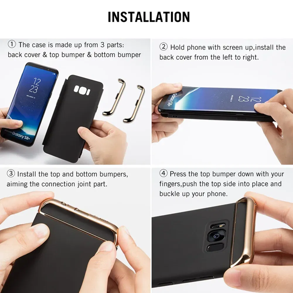 Color: black, Material: leather - Luxury 3 in 1 Case for Samsung Galaxy S6 S7 Edge S8 S9 S10 Plus Note 8 9 Hard Cover J3 J5 J7 Pro 2017 J4 J6 J8 2018 A20 A30 A50