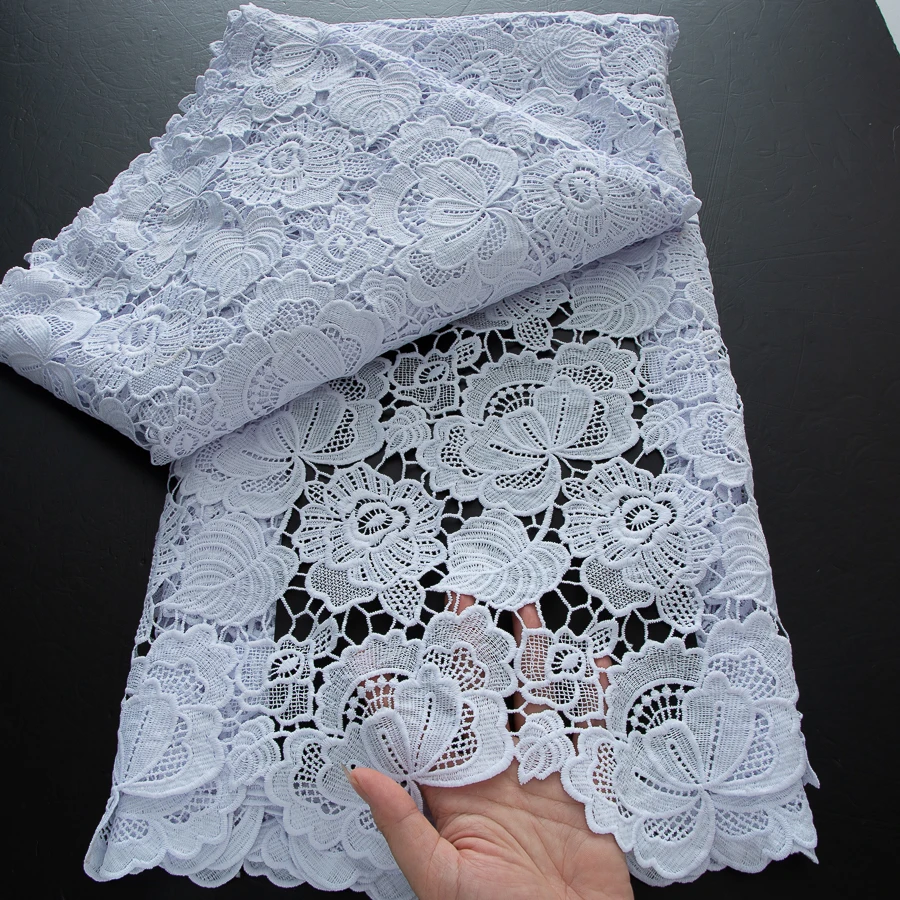 Color: Grass Green, Width: 120cm, Length: 5 yards - 2025 Guipure Lace Fabric High Quality 5 Yards Knitted White Nigerian African Sequins Cord Lace Fabric Dress for Women A4070