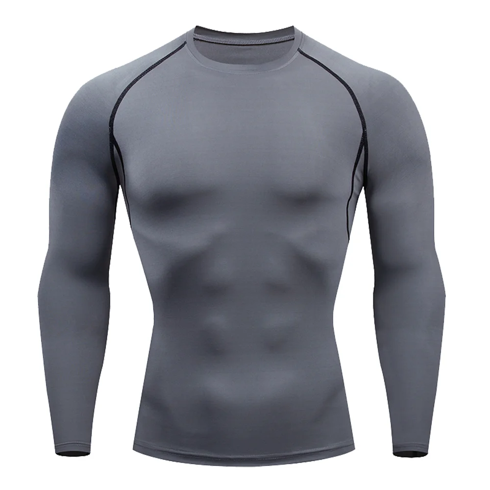 Color: Blue, Size: XXL - Men Bodybuilding Sports T-Shirt Quick Dry Running Shirt Long Sleeve Compression Top Gym T Shirt Men Fitness Tight Rashgad