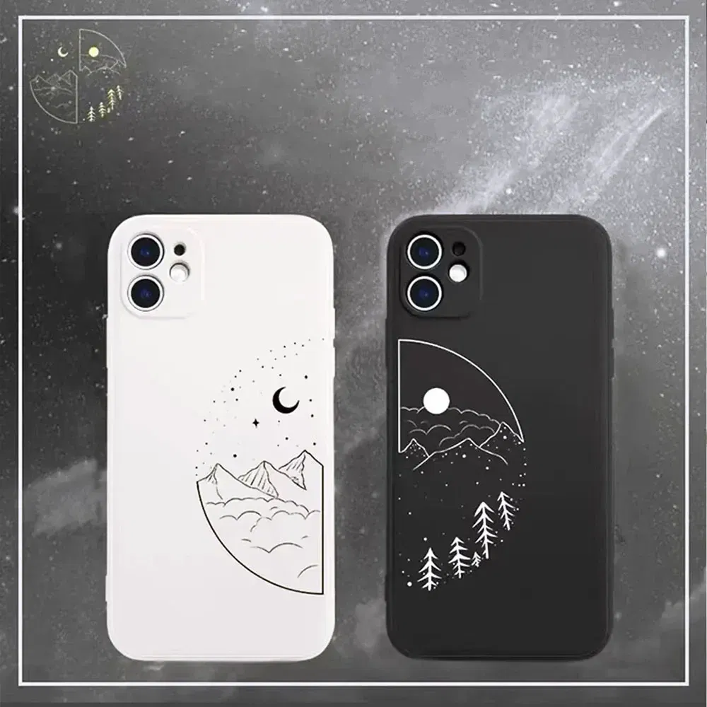 Color: Brown, Material: PC + TPU - Couple Black and White Love Sun Moon Case For Samsung Galaxy S10 S20 S21 S22 S23 S24 FE Plus Ultra Note 20 Silicone Phone Case