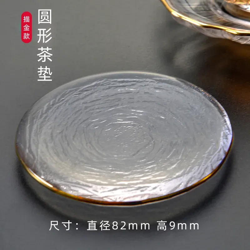 Color: Light Grey - Japanese Style Round Insulated Glass Tea Mat Saucer Teaware Creative Kung Fu Tea Set Cup Holder Phnom Penh Saucer