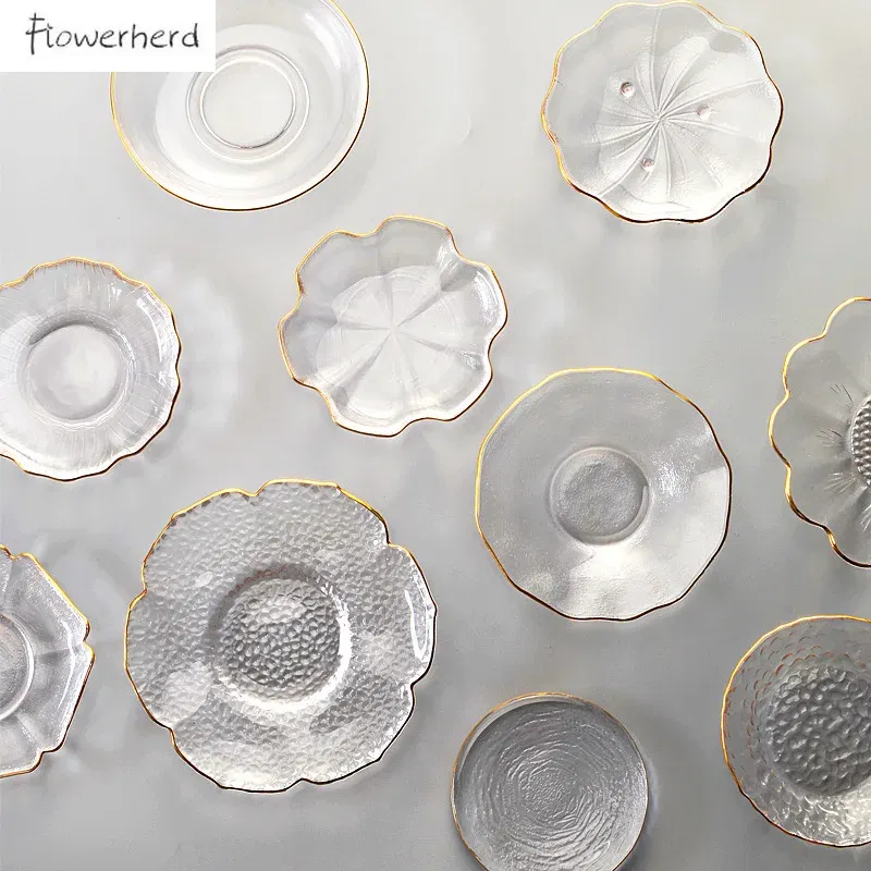 Color: Light Grey - Japanese Style Round Insulated Glass Tea Mat Saucer Teaware Creative Kung Fu Tea Set Cup Holder Phnom Penh Saucer