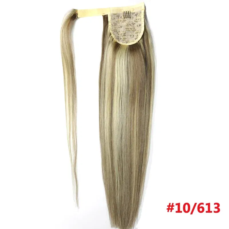 Color: P18/613, Life Span: 6 Months With Proper Care, Stretched Length: 20inches, Longest Hair Proportion: 35%-45% - ZZHAIR 100% Human Hair Extensions 16"-28" Machine Made Remy Magic Wrap Around Ponytail 60g-120g Clip In Horsetail Stragiht