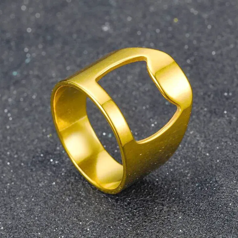 Main Stone Color: black, Ring Size: 11 - VIVILADY Titanium Stainless Steel Creative Bottle Opener Ring Jewelry For Unisex Punk Simple Fashion Party Bar Gift Wholesale