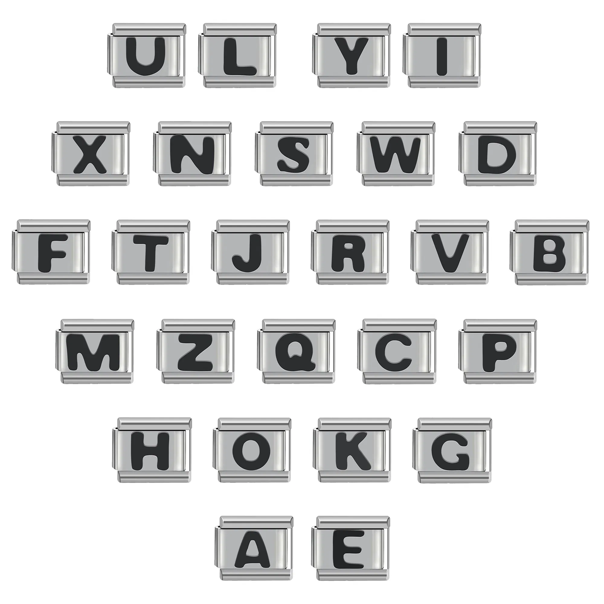 Metal Color: cobalt violet - Black 26 Letter 9mm Diy Italian Charm Stainless Steel Bracelet