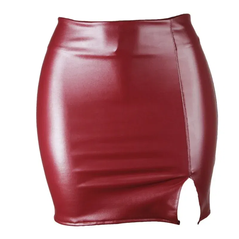 Color: Blue, Size: L - S M L XL XXL Women's Skirt High Waist Split  Leather Skirt Wrap Hip Skirt Plus Size Pencil Skirt