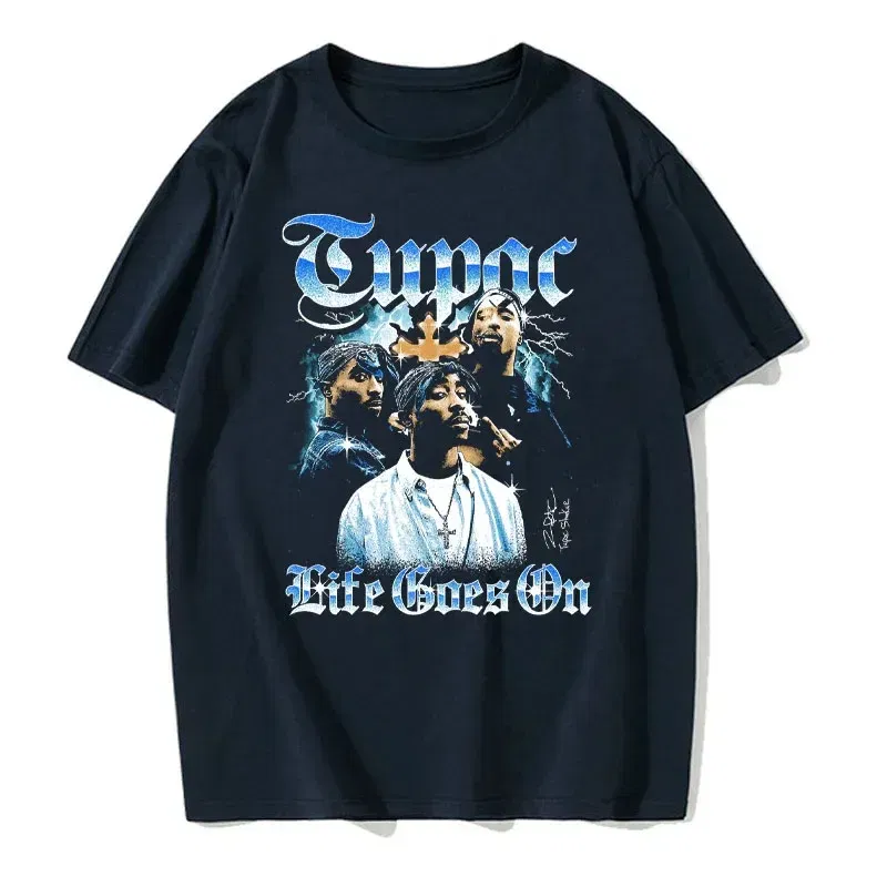 Color: black, Size: XL - Men's Short Sleeved Fashion Rap Singer Tupac 2Pac Printed Top Harajuku Printed T-shirt Casual Basic O-neck T-shirt