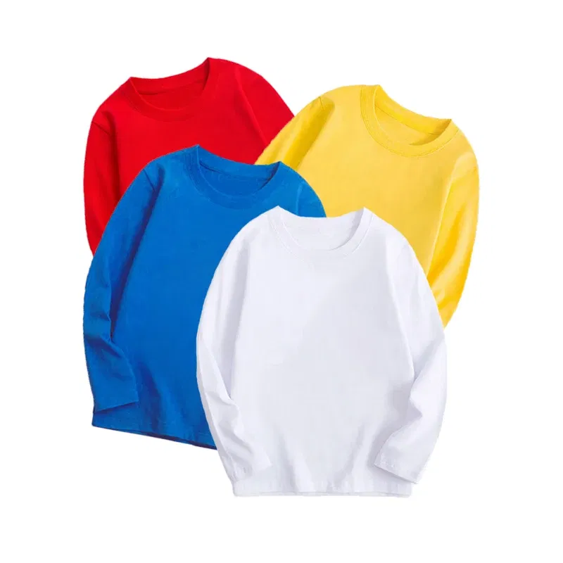 Color: Blue, Kid Size: 7 - 7 Colors Spring Long Sleeve Tees Children's T-shirt Cotton Solid Colour Base Coat Leisure Wear Boys Girls Tops Kids Clothes