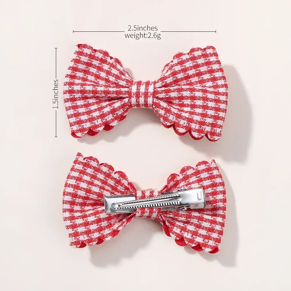 Color: Gold - 2Pcs/Set Solid Color Kids Bows Hair Clips for Baby Girls Handmade Plaid Bowknot Hairpin Barrettes Photograph Hair Accessories