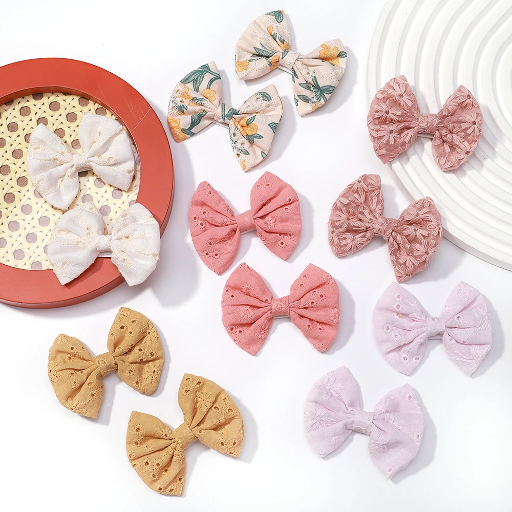 Color: Gold - 2Pcs/Set Solid Color Kids Bows Hair Clips for Baby Girls Handmade Plaid Bowknot Hairpin Barrettes Photograph Hair Accessories