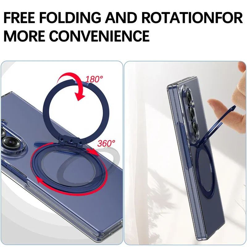 Color: green, Compatibility by Model: Galaxy Z Fold7 - 360?° Rotating Magnetic Holder Phone Case For Samsung Galaxy Z Fold 7 Magsafe Wireless Charging Transparent Hard Shockproof Cover