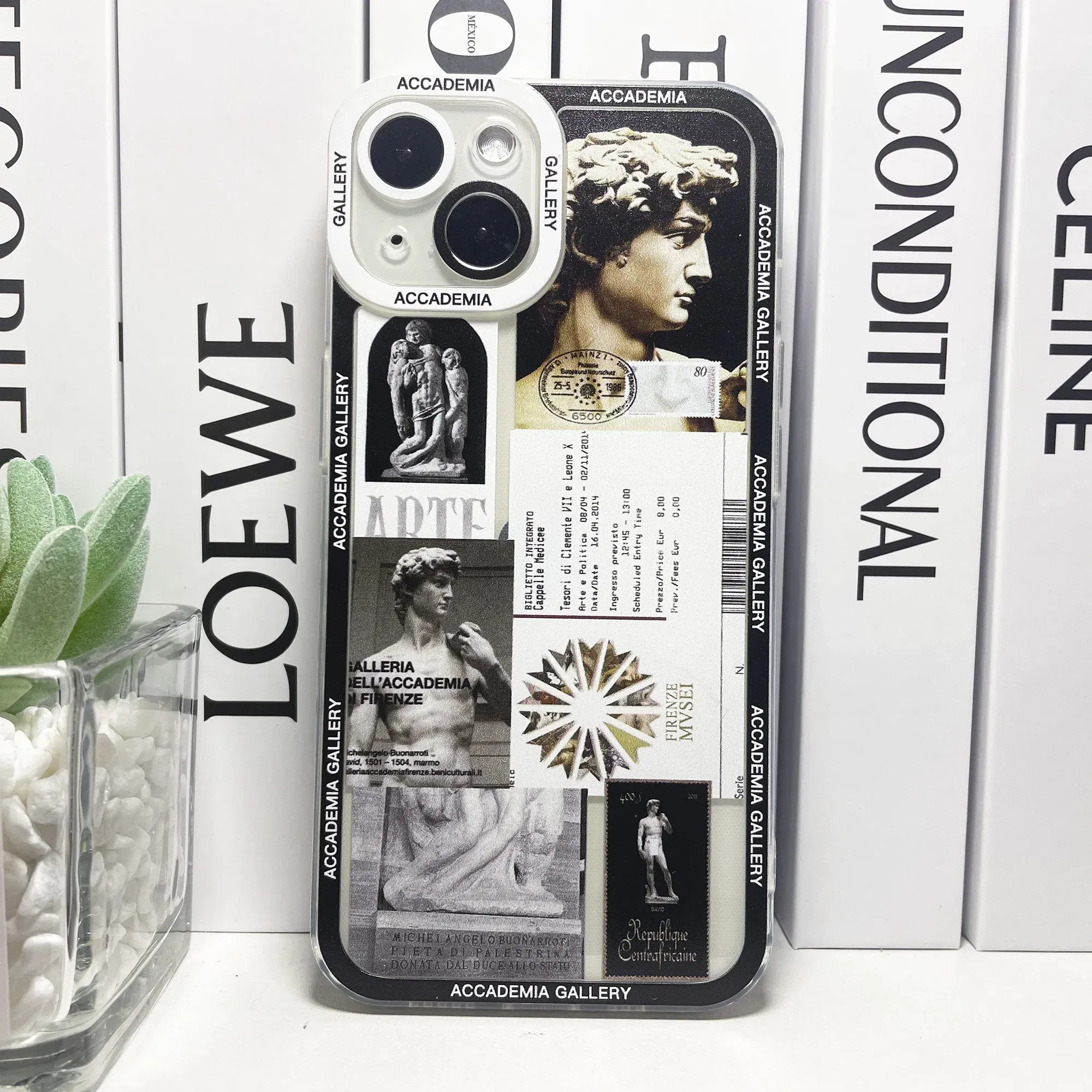 Color: Blue, Material: Silicon - Van Gogh David Museum Tickets Stickers Collage Art Phone Case For iPhone 14 13 12 11 Pro Max Mini XS X XR SE 7 8 Plus Soft Cover