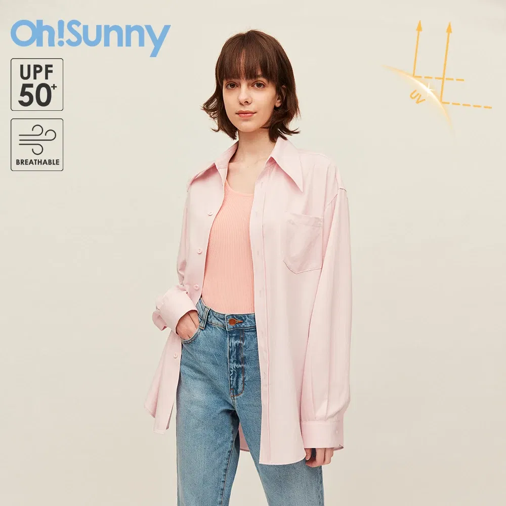 Color: SKY BLUE, Size: L - OhSunny Women Shirts Sun Protection Long Sleeve Coat UPF50+ Anti-UV Breathable Fashion Loose Blouse Outdoor Spring Summer Tops