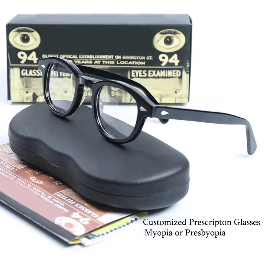 Frame Color: Apricot, Prescription Type: Single Version, Lens Index: 1.74, Lens Function: Photo Brown - Customized Prescription Glasses Men Frame Johnny Depp Lemtosh Photochromic Anti-Blue Light Myopia Hyperopia Round Eyeglasses