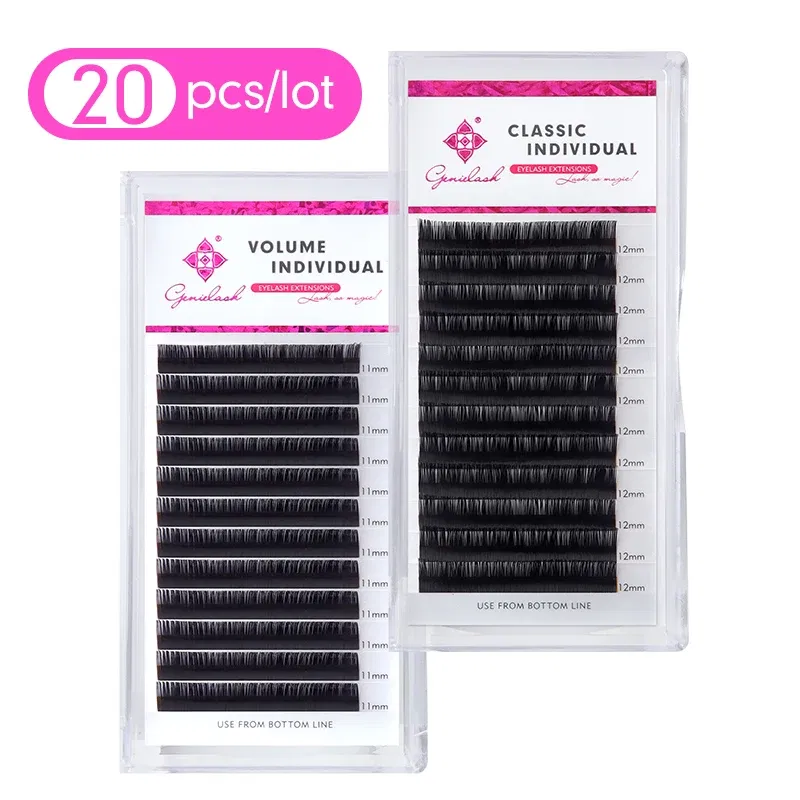 Curl: D, Thickness: 0.05mm, Length: 14mm - Genie 20pcs/lot All Sizes Mink individual lash Extensions hybrid set volume eyelash extensions mega volume individual eyelashes