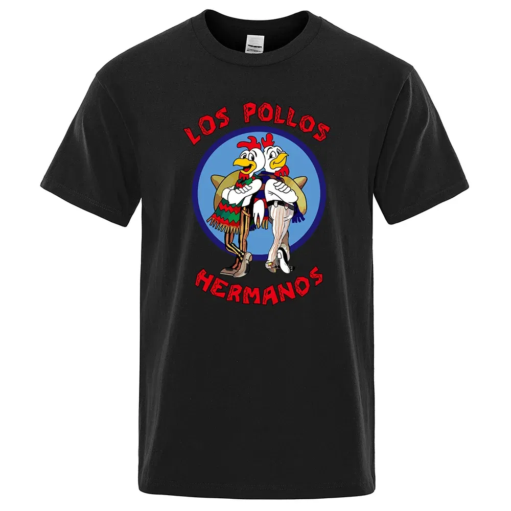 Color: GRAY, Size: S - LOS POLLOS Hermanos Funny Printed T-Shirt Men Fashion Casual Short Sleeves Summer Cotton Breathable Tshirt Chicken Brothers Tee