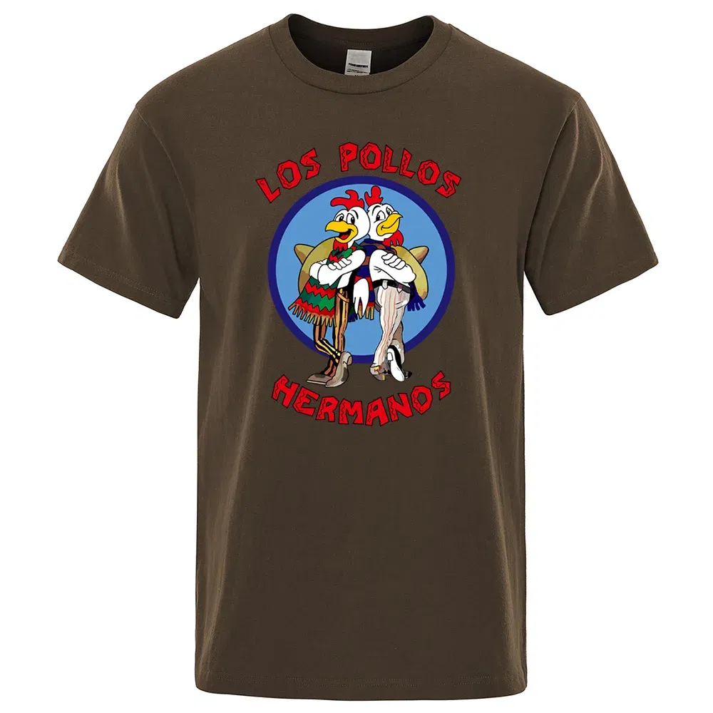 Color: GRAY, Size: S - LOS POLLOS Hermanos Funny Printed T-Shirt Men Fashion Casual Short Sleeves Summer Cotton Breathable Tshirt Chicken Brothers Tee