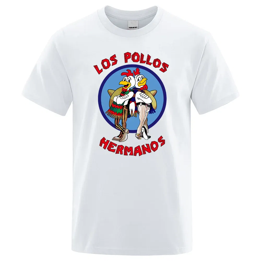 Color: GRAY, Size: S - LOS POLLOS Hermanos Funny Printed T-Shirt Men Fashion Casual Short Sleeves Summer Cotton Breathable Tshirt Chicken Brothers Tee