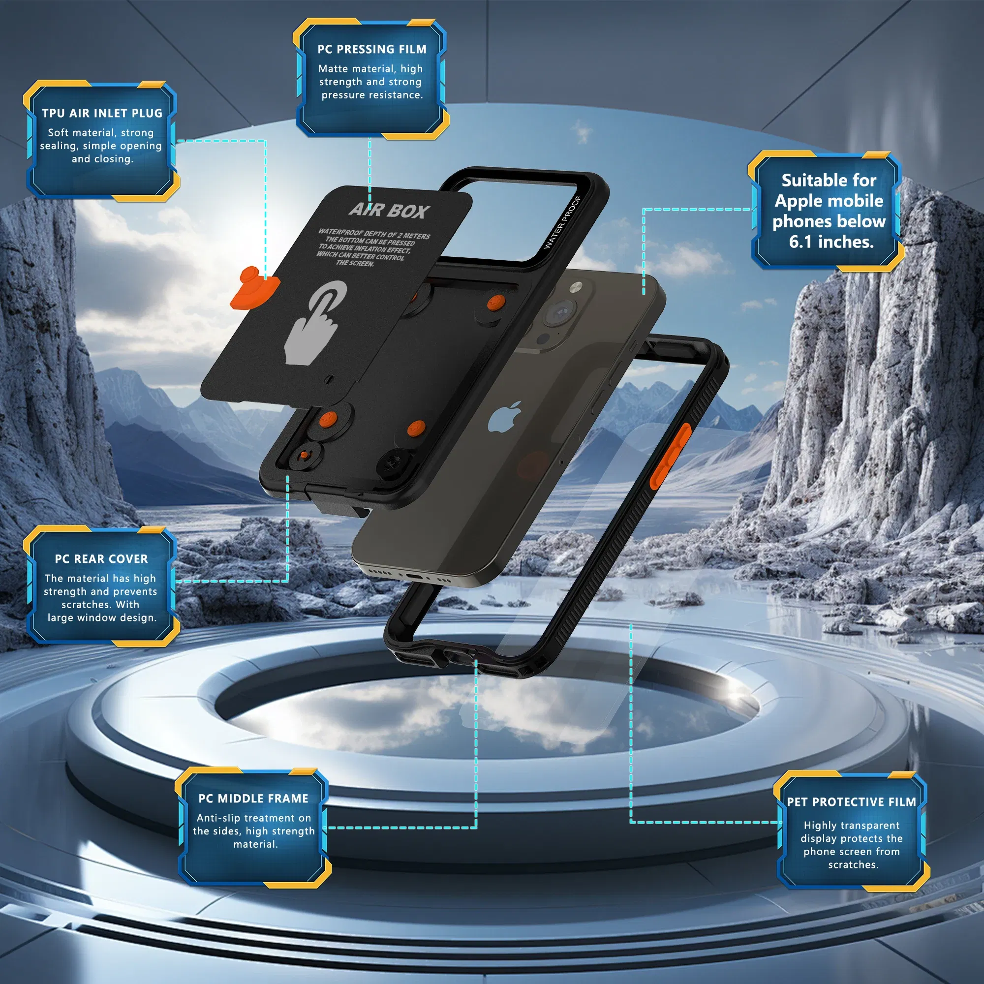 Color: Blue, Material: ABS - IP68 Waterproof Phone Case For iPhone 15 14 13 12 Pro Max Plus Underwater Taking Shockproof Dustproof Swimming Diving Cover