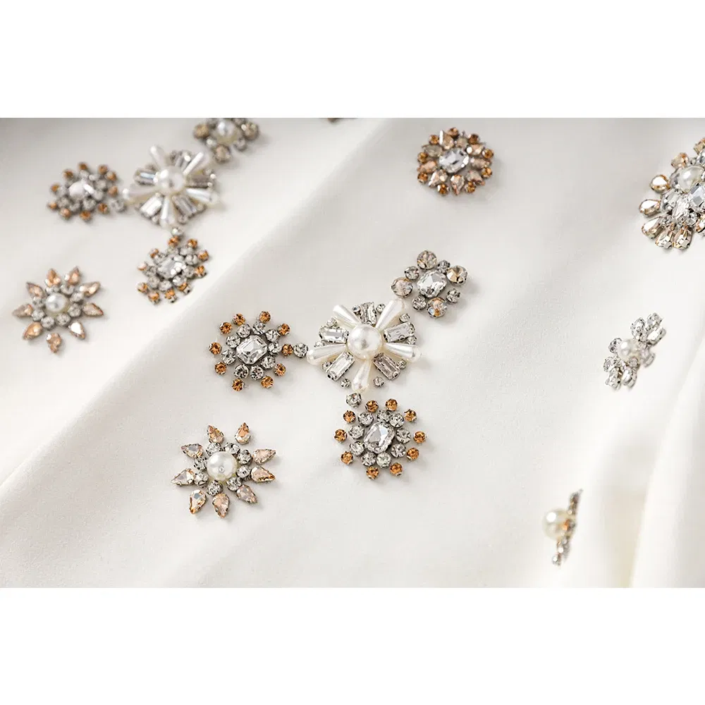 Color: WHITE, Size: L, Ships From: CHINA - Luxury Design Handmade Spark Rhinestone Women 2PCS Pants Suits Short Jacket Wide-leg Trousers High Street White Twin Sets