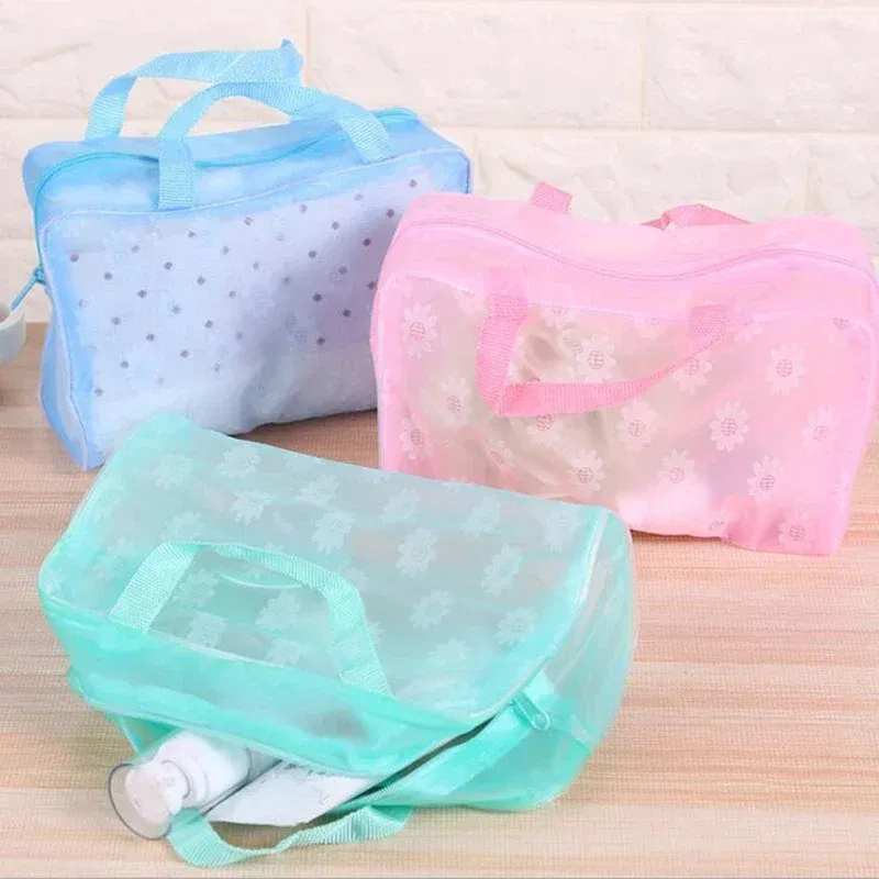 Color: black - Floral PVC Transparent Cosmetic Bag Clear Makeup Bag for Women Girl Waterproof Zipper Beauty Case Travel Toiletry Bags Handbag