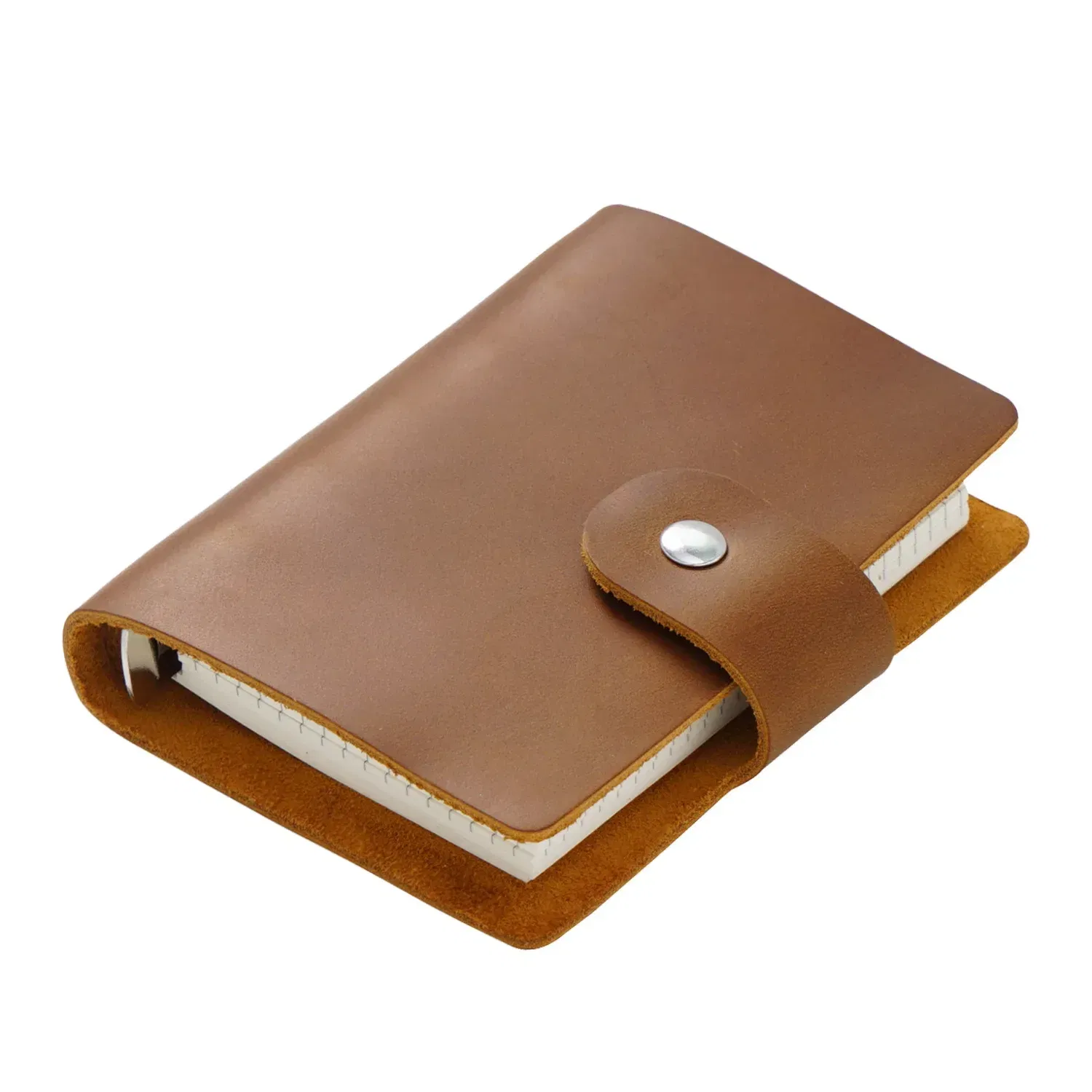 Color: black - Genuine Leather A8 Size Ring Planner Cowhide 5-hole Rings Mini Notebook with 15 MM silver Rings Retro Organizer Diary Notepad